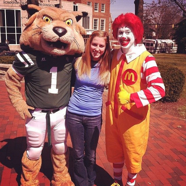 Rufus, OU's Mascot, Carly, and Ronald McDonald making a video for BobcaThon